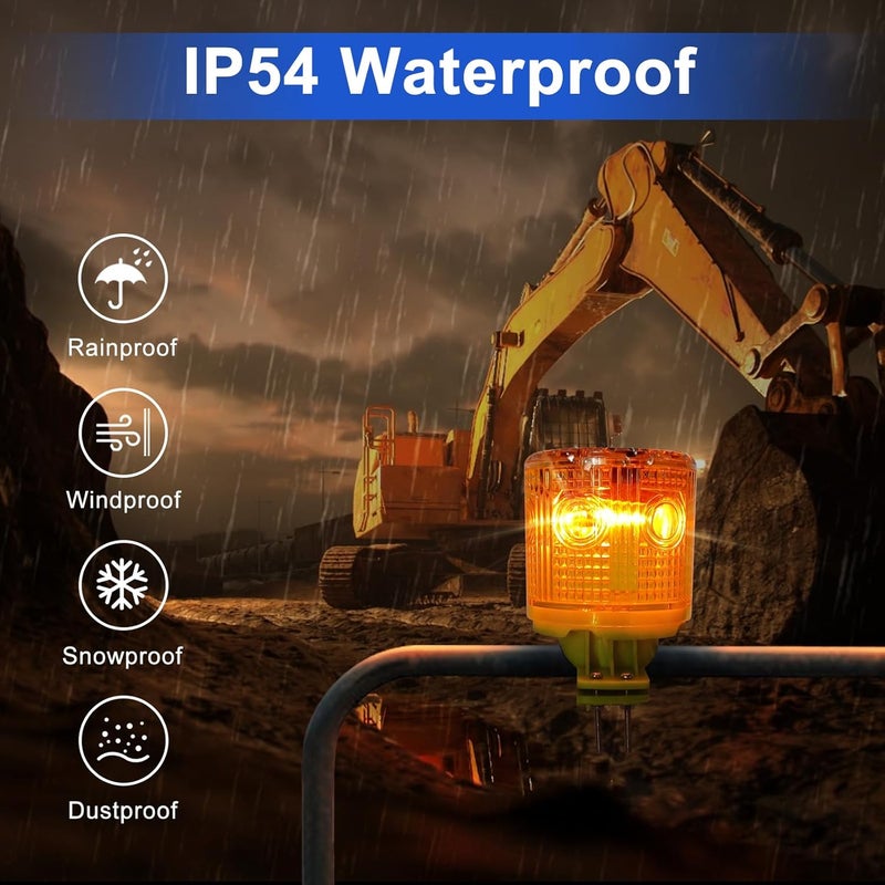 Aolyty Solar Strobe Warning Light IP54 Waterproof LED Flashing Safety Light Bright Warning Lamp Outdoor with Switch for Construction Traffic Dock Marine Beacon Road Signs (Yellow) - Image 4